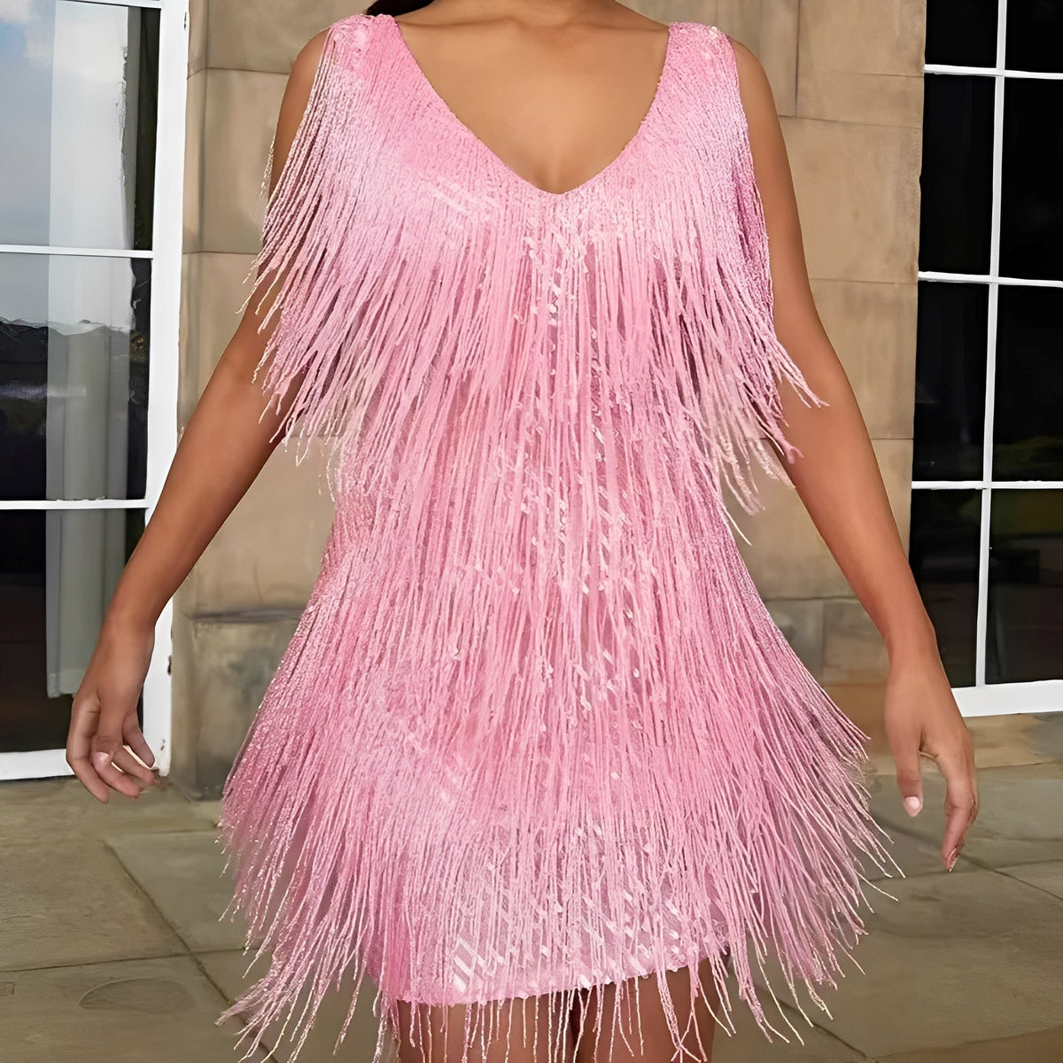 Mégane - Damenkleid mit Fransen für Cocktailanlässe