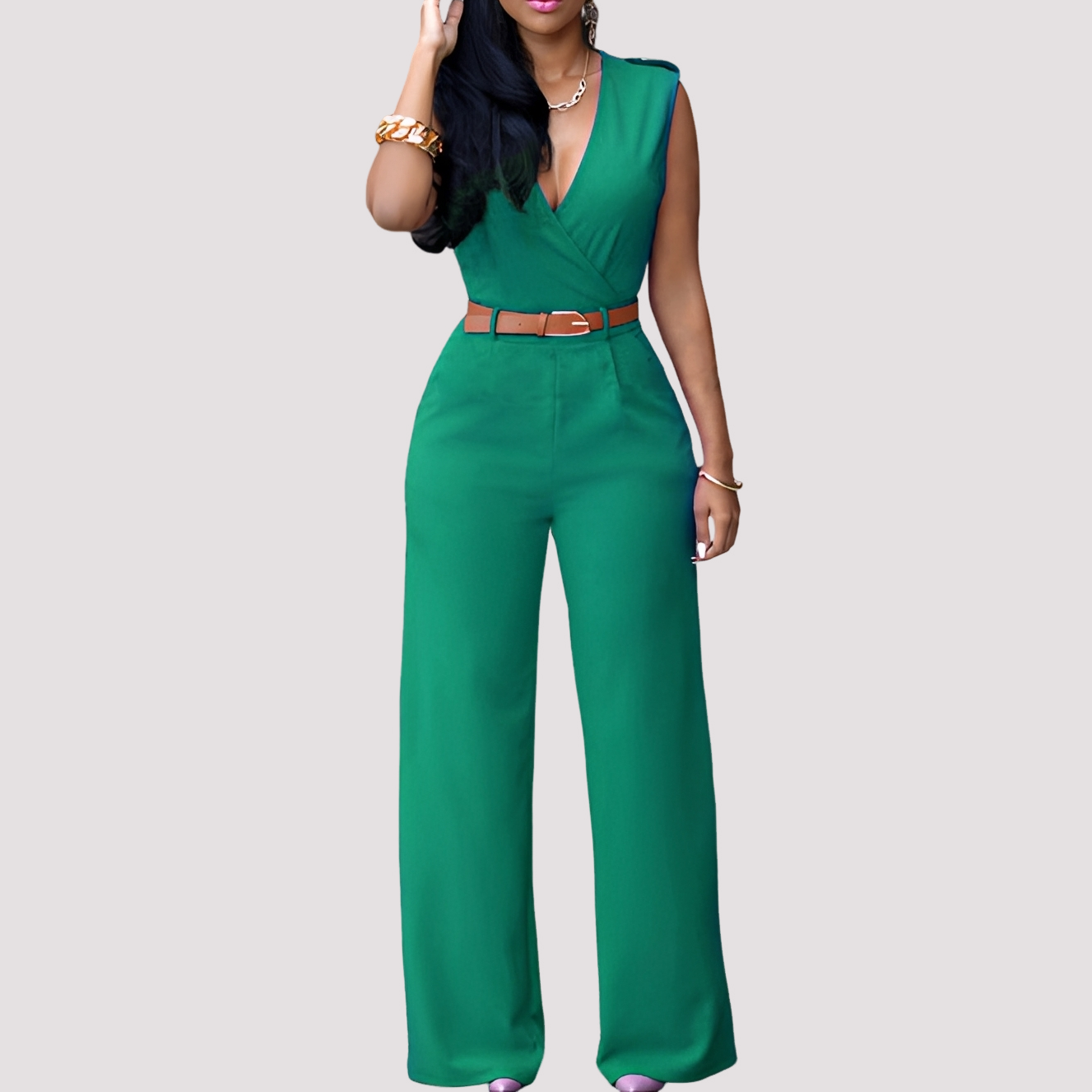 Esther - Damen-Jumpsuit mit Gürtel, elegant