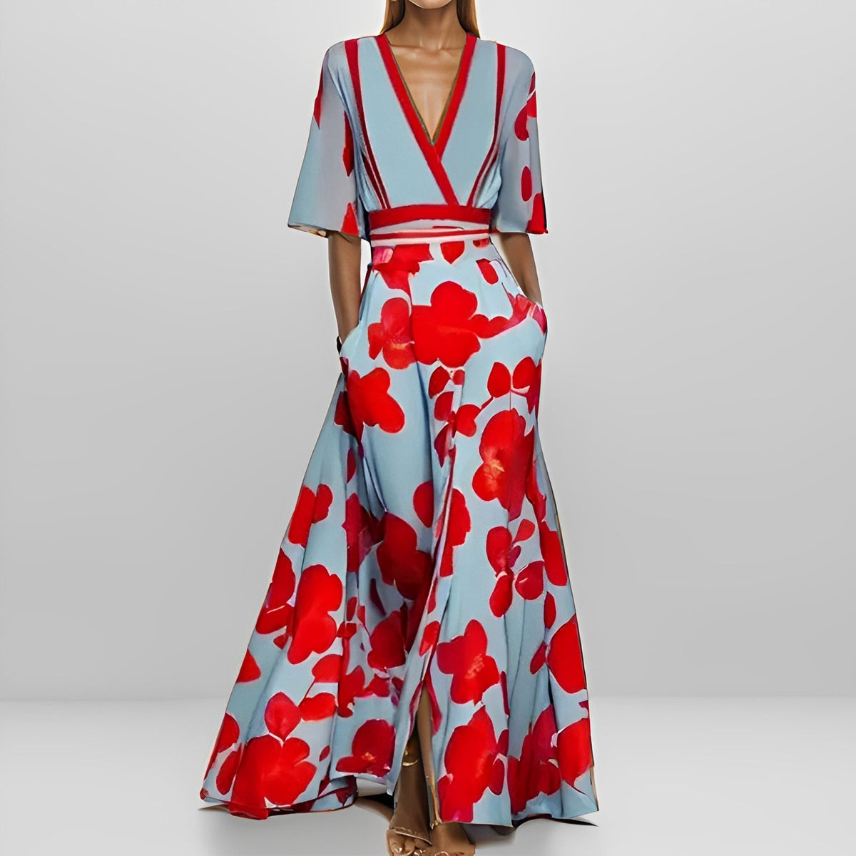 Delores - Lang geschnittenes Kleid mit Blumenmuster und langen Ärmeln