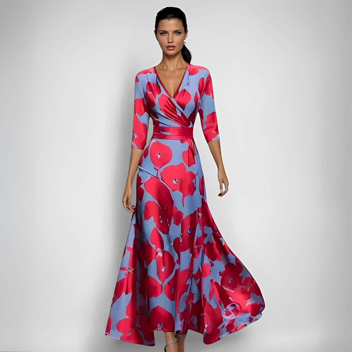 Delores - Lang geschnittenes Kleid mit Blumenmuster und langen Ärmeln