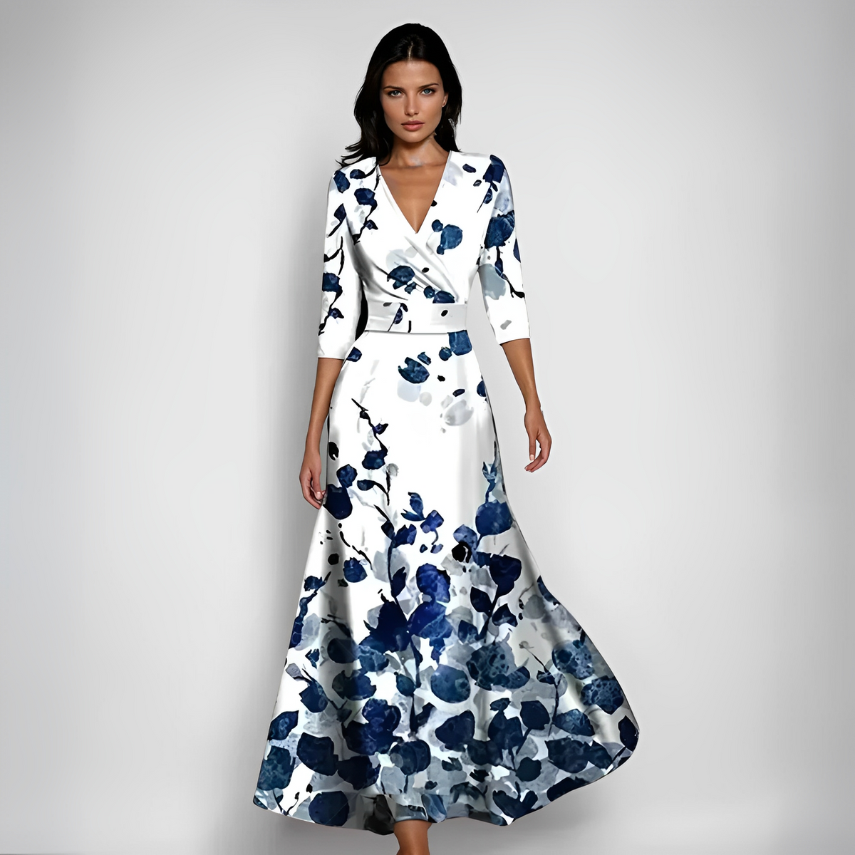 Delores - Lang geschnittenes Kleid mit Blumenmuster und langen Ärmeln