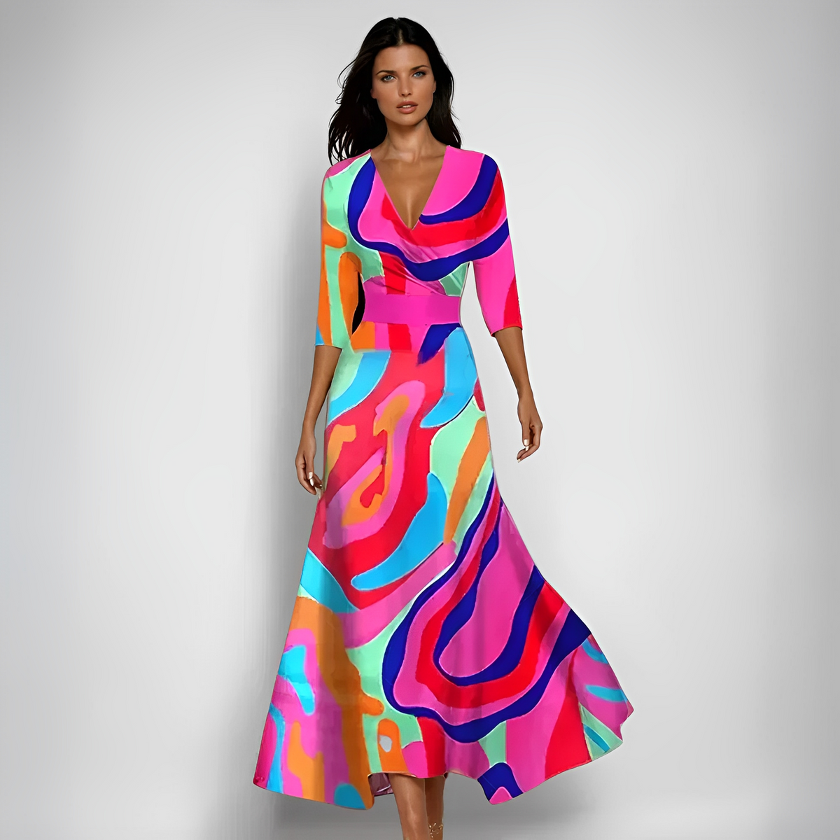 Delores - Lang geschnittenes Kleid mit Blumenmuster und langen Ärmeln