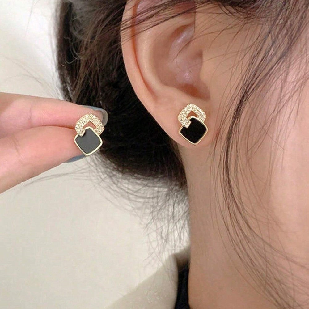 Geometrische Ohrringe - Ohrschmuck mit schwarzen Zirkoniasteinen
