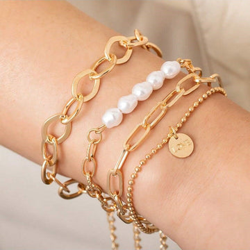 Set mit 3-teiligem goldenen Perlenarmband - großes Kettenset