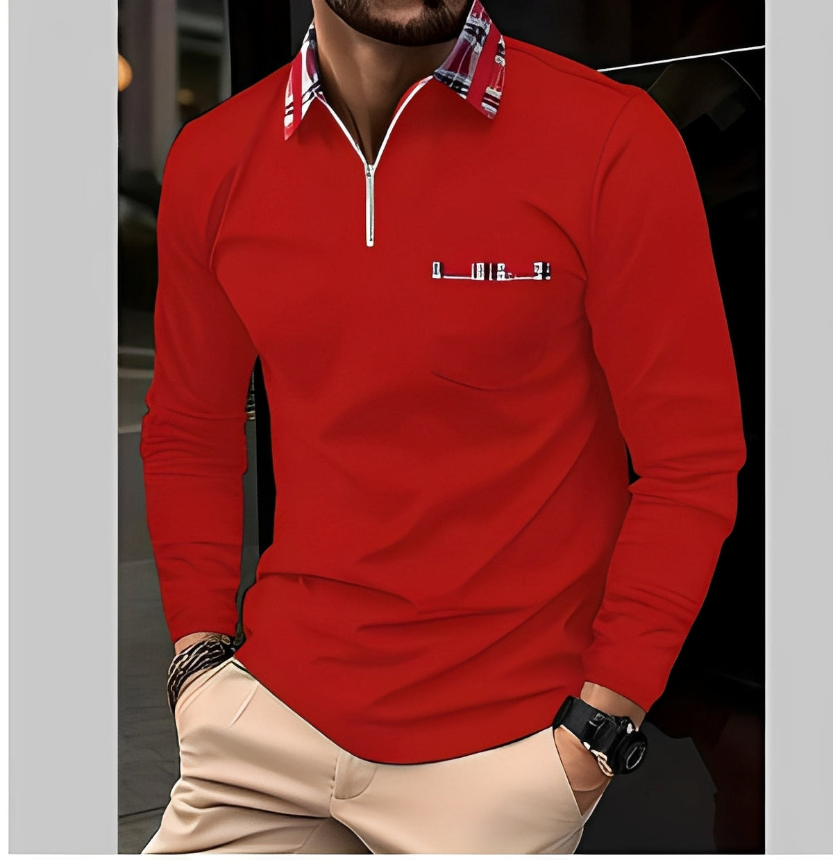 Florent - Herrenpolo mit langen Ärmeln und Zipper