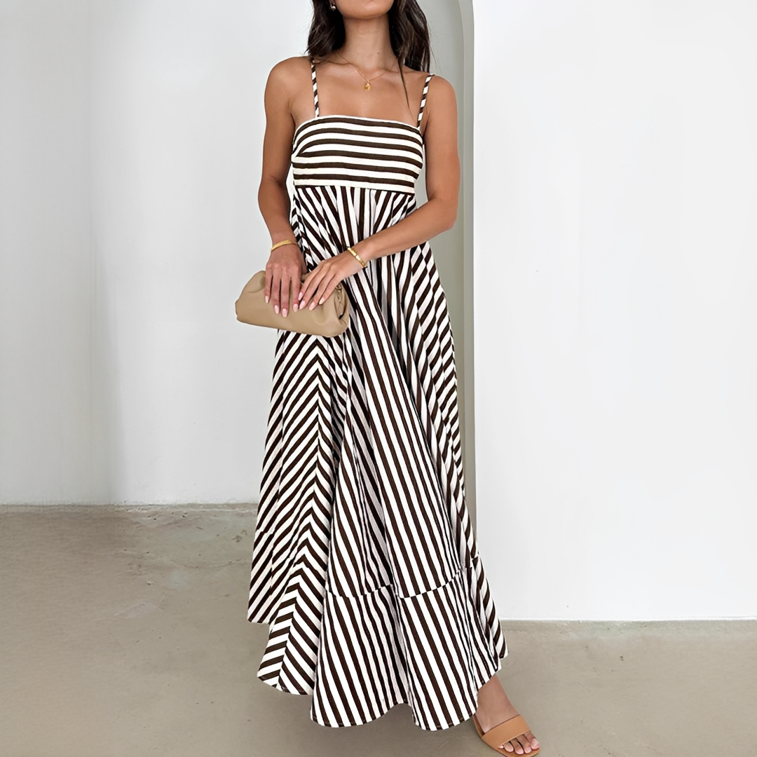 Lerra - Langes Streifen-Plisseekleid