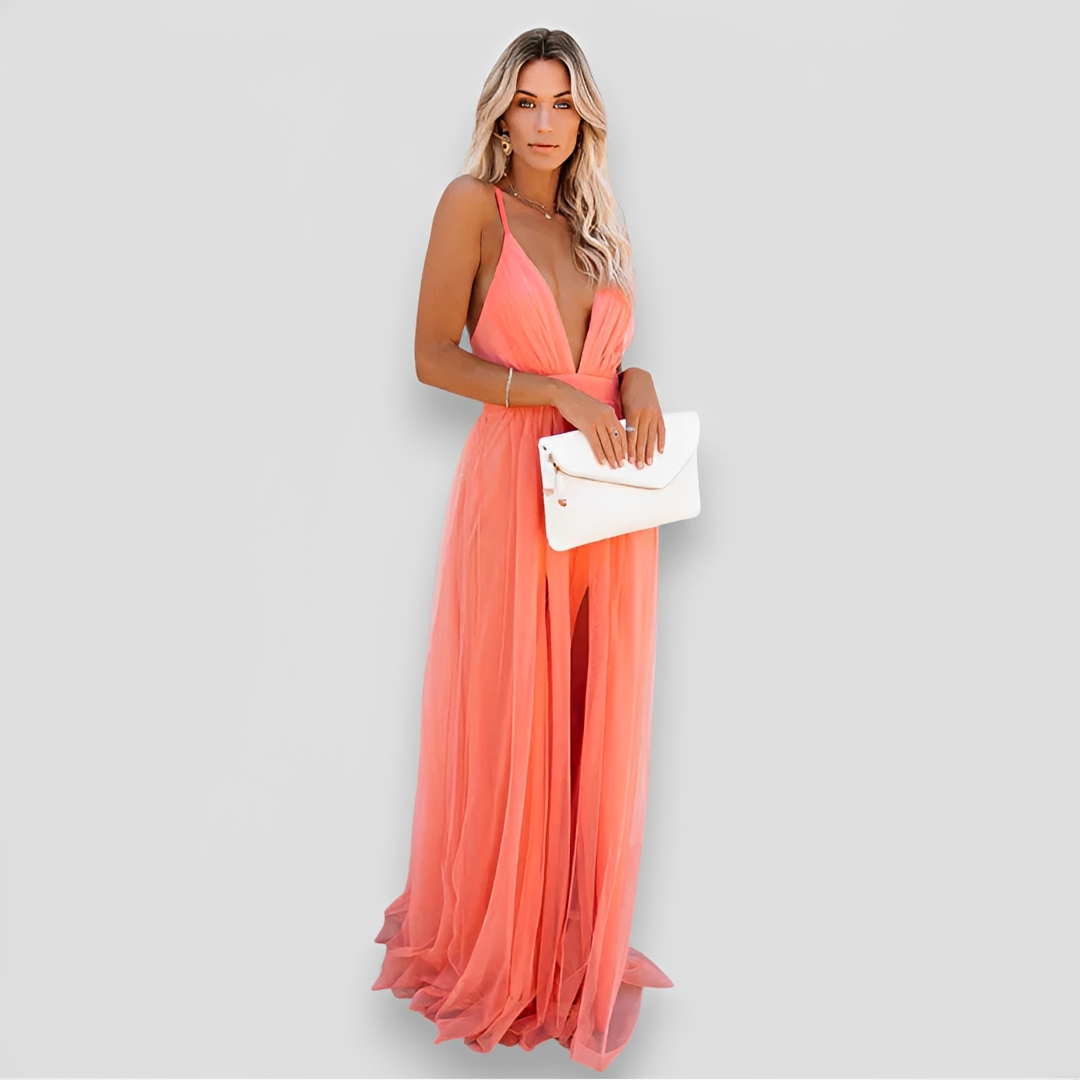 Lidia - Elegantes Maxi-Kleid mit V-Ausschnitt