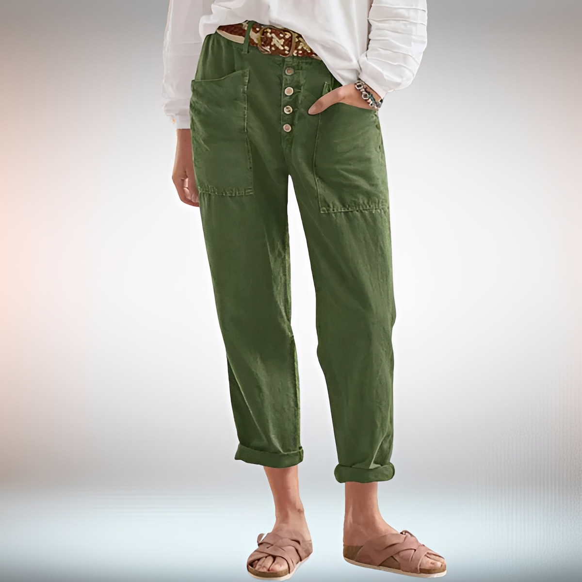 Rhonwen - Elegante, locker geschnittene Hose mit Knöpfen