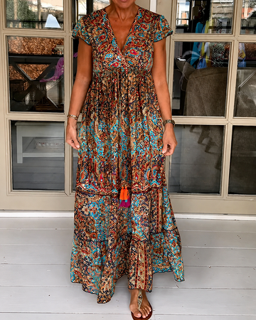 Calneshia - Elegantes Maxikleid mit V-Ausschnitt