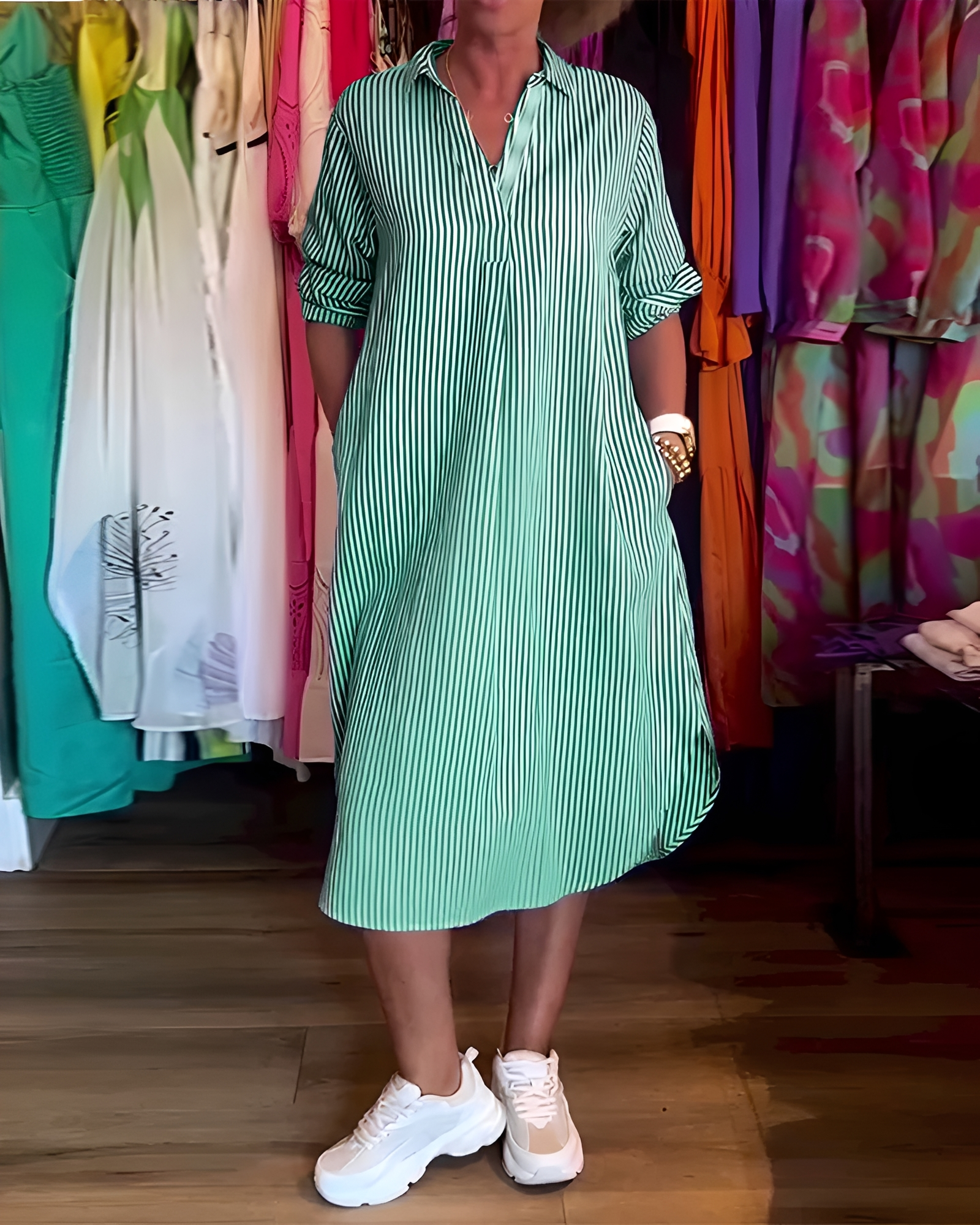 Célia - Bequemes Kragen-V-Ausschnitt-Kleid