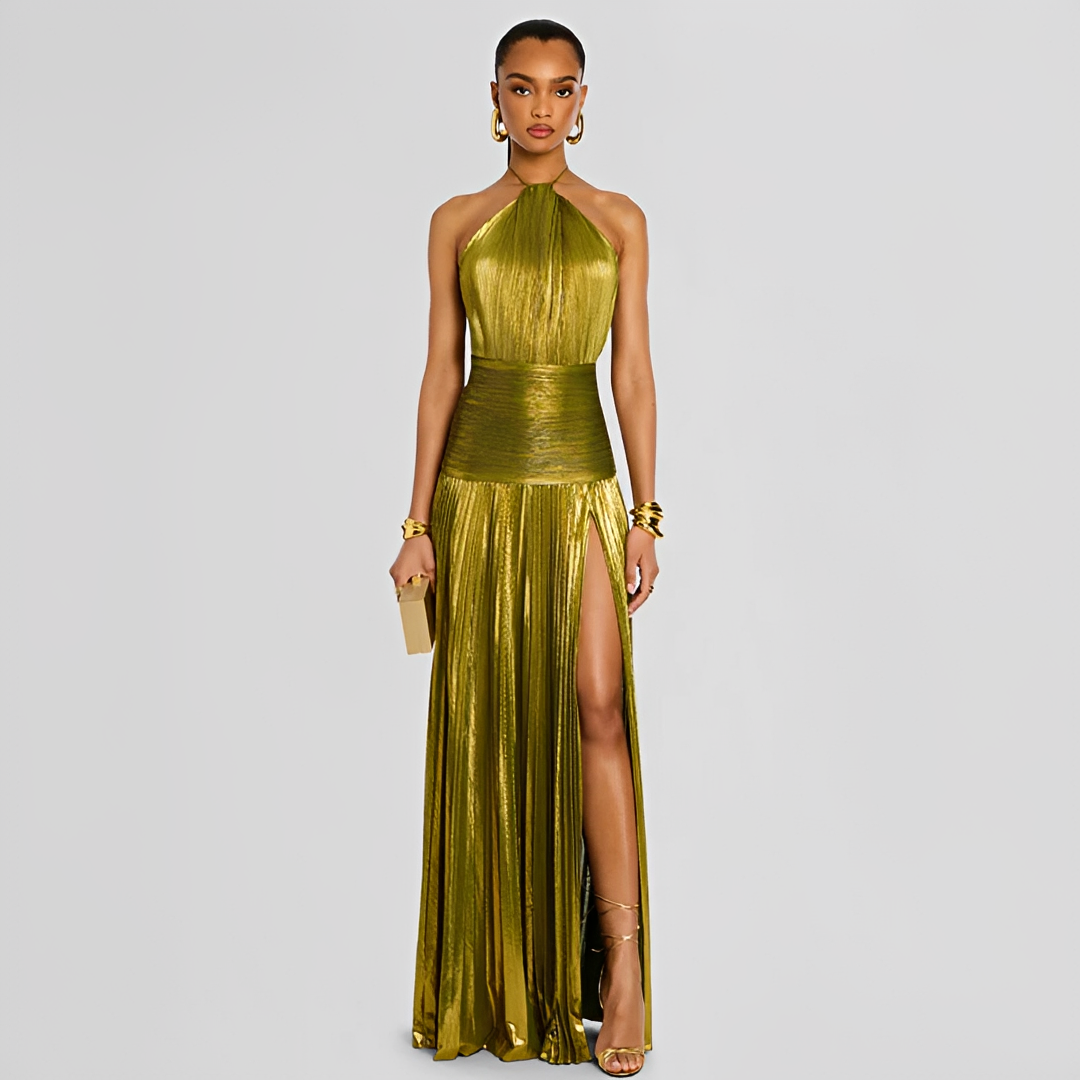 Naira - Elegantes Plissiertes Kleid mit Schlitz