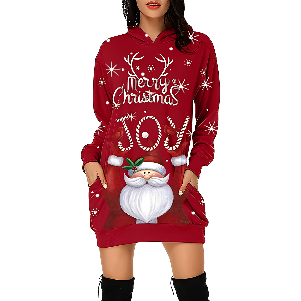 Georgia - Elegantes Weihnachtskleid mit Kapuze für Damen