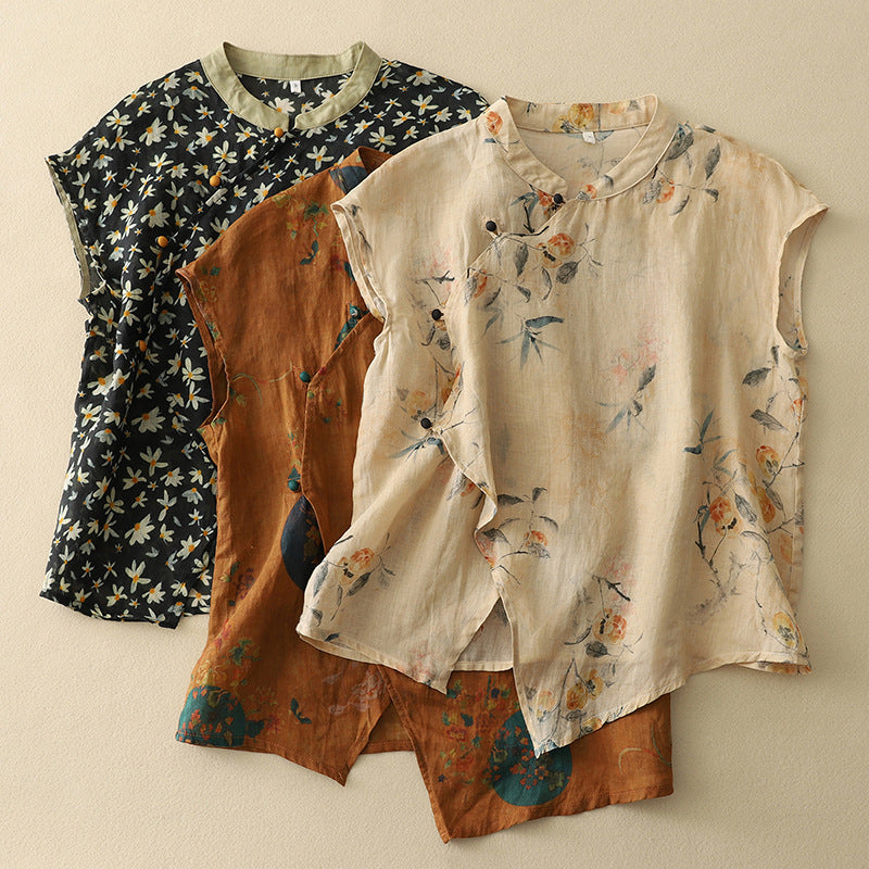 Diana - Ärmellose Bluse mit Blumendruck