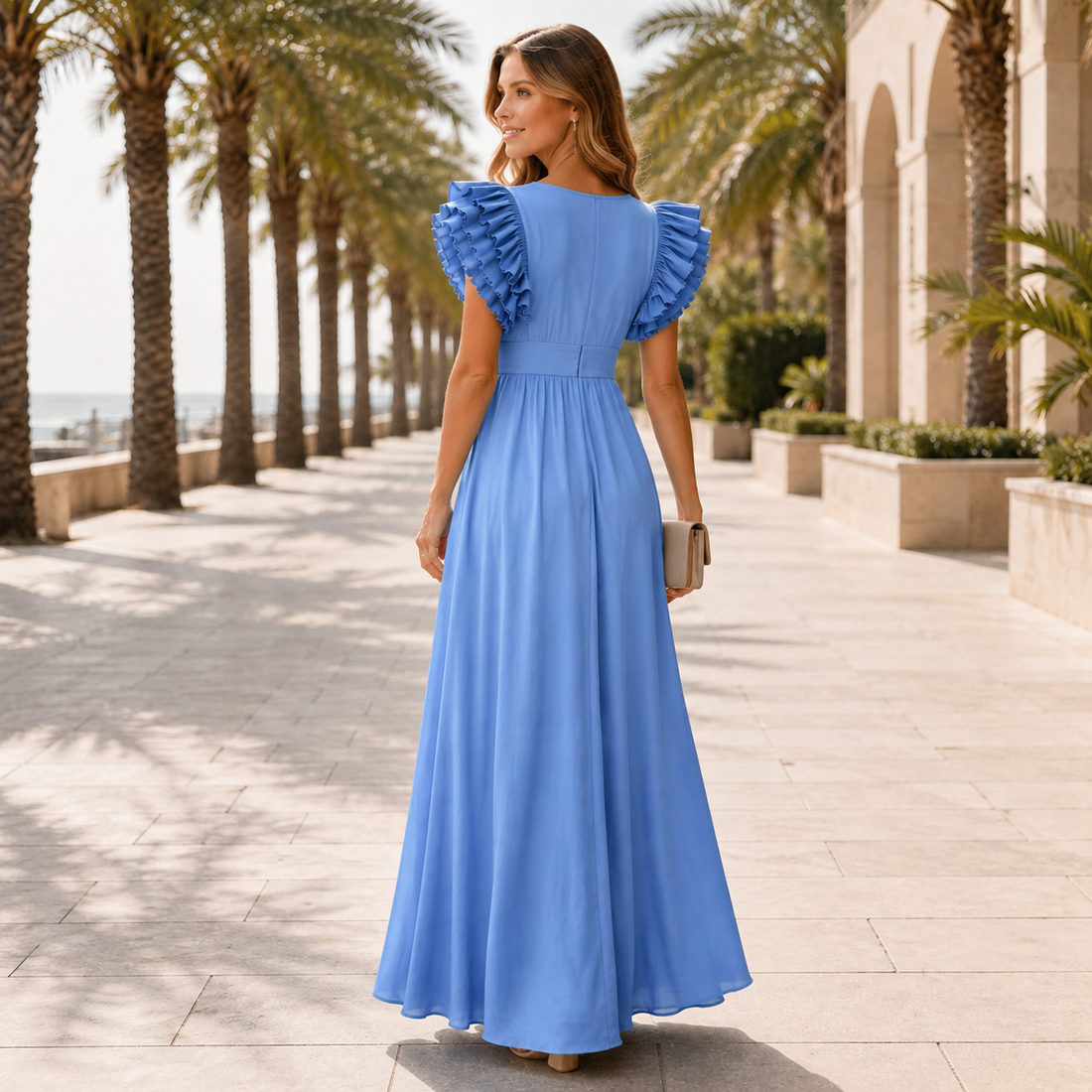 Zhallie - Elegantes Maxikleid mit Rüschenärmeln