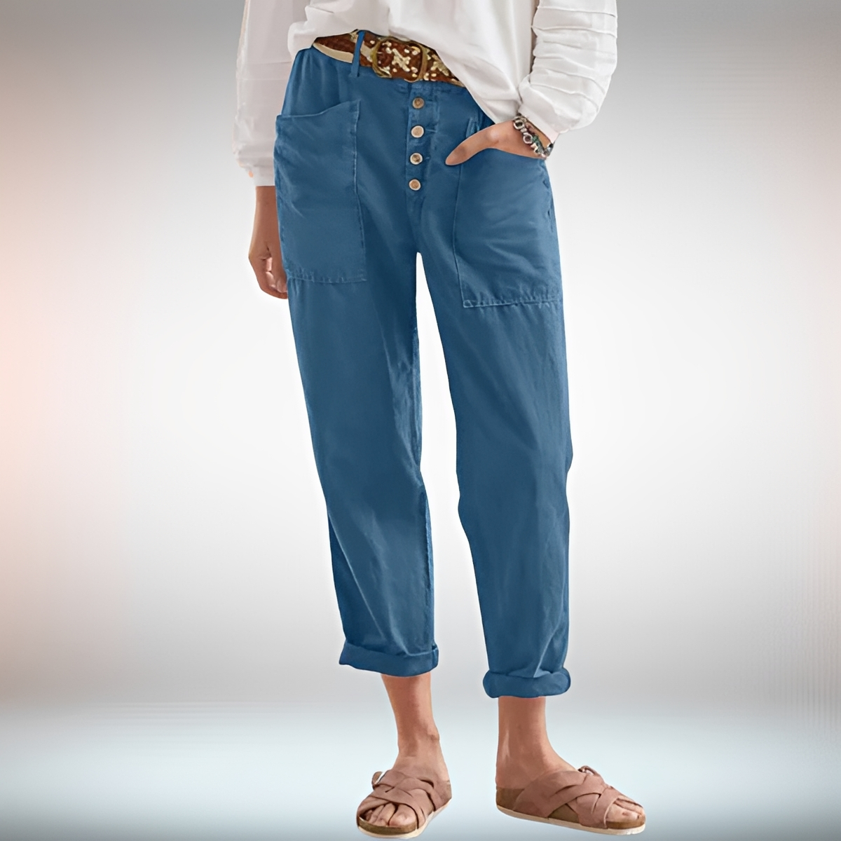 Rhonwen - Elegante, locker geschnittene Hose mit Knöpfen