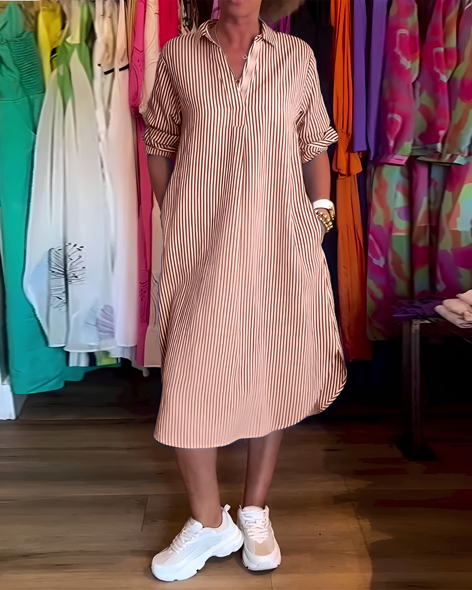 Célia - Bequemes Kragen-V-Ausschnitt-Kleid