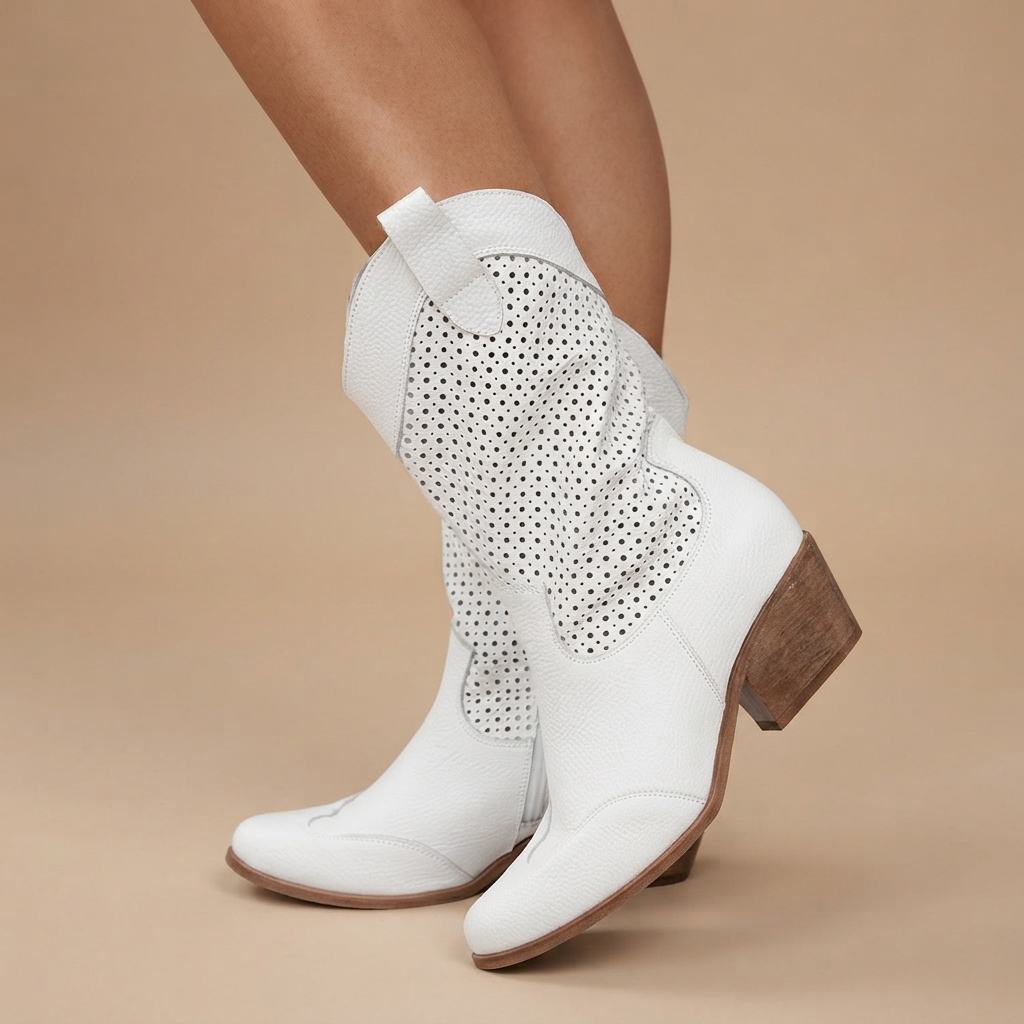 Jamie - Bestickte Nähte Stiefel mit Absatz