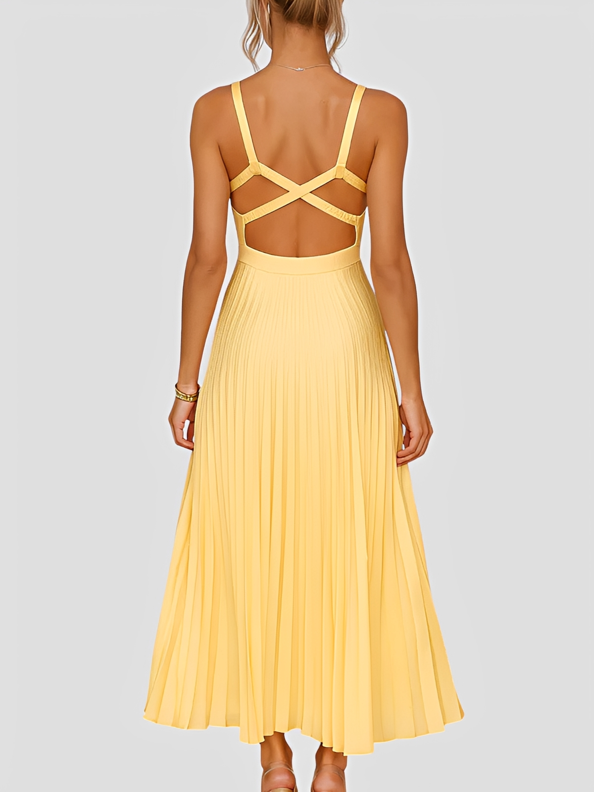Anjanae - Elegantes Kleid mit V-Ausschnitt und Plisseerock