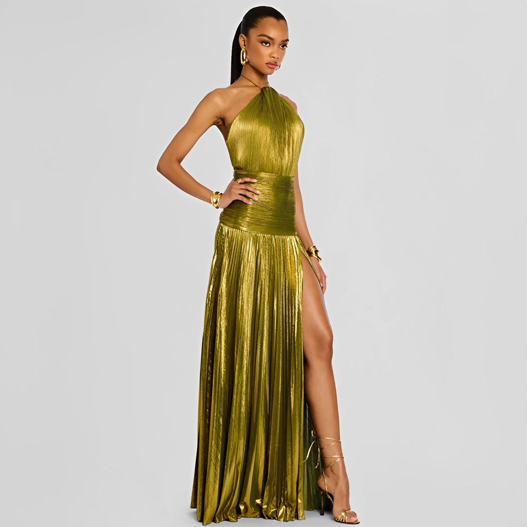 Naira - Elegantes Plissiertes Kleid mit Schlitz