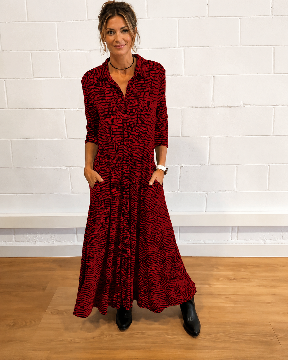 Damiana - Stilvolles Kleid mit V-Ausschnitt und Kragen
