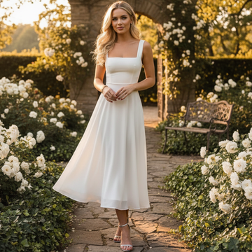 Daniela - Elegantes Midi-Kleid mit rechteckigem Ausschnitt