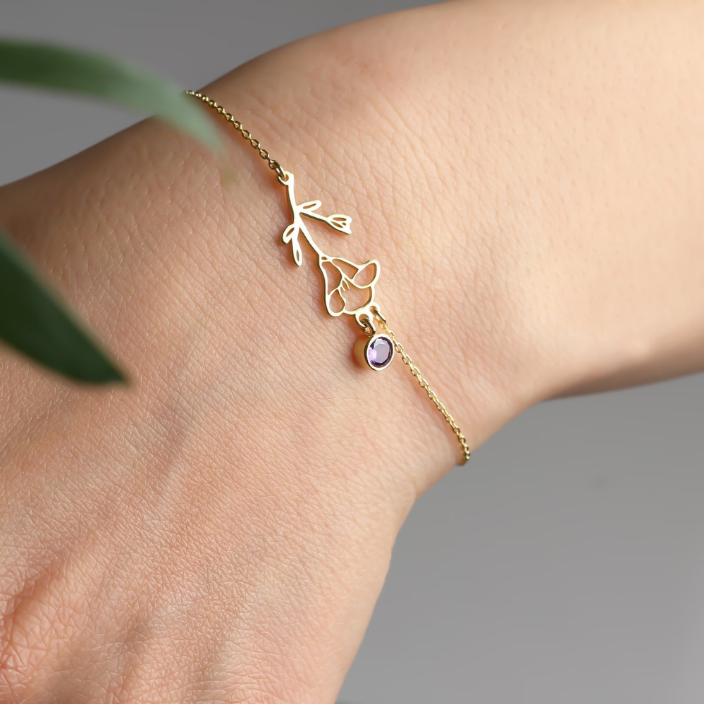 Blumenarmband zum Geburtstag - Armband mit Geburtsstein und Blüte