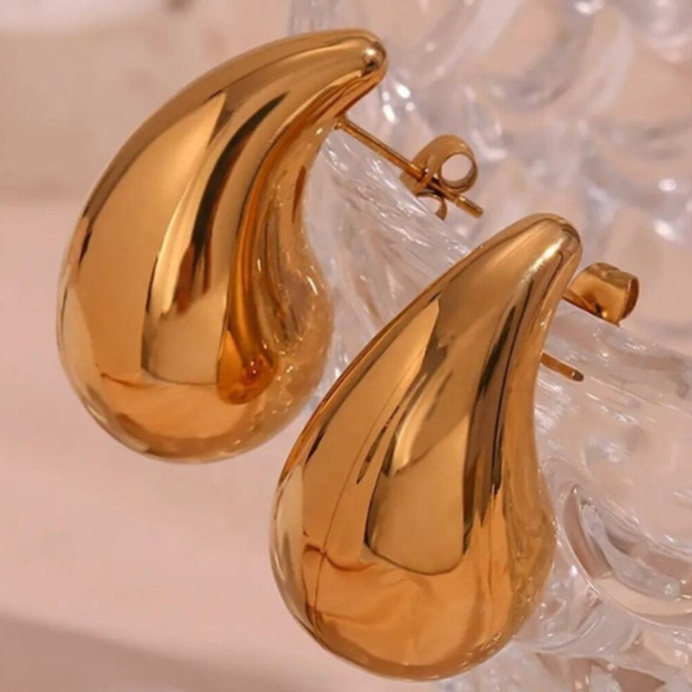 Füllige Wassertropfen Ohrringe - Große Ohrringe in Gold
