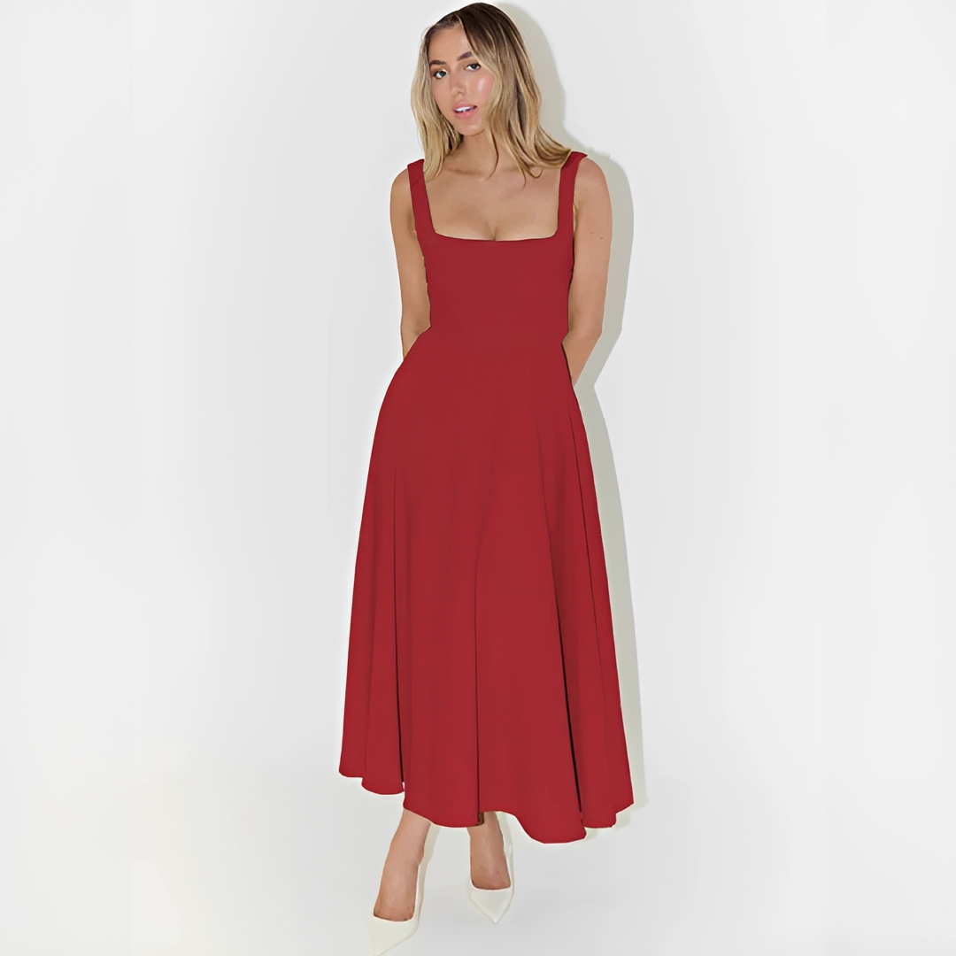 Fioren - Elegantes Midikleid mit Eckigem Ausschnitt