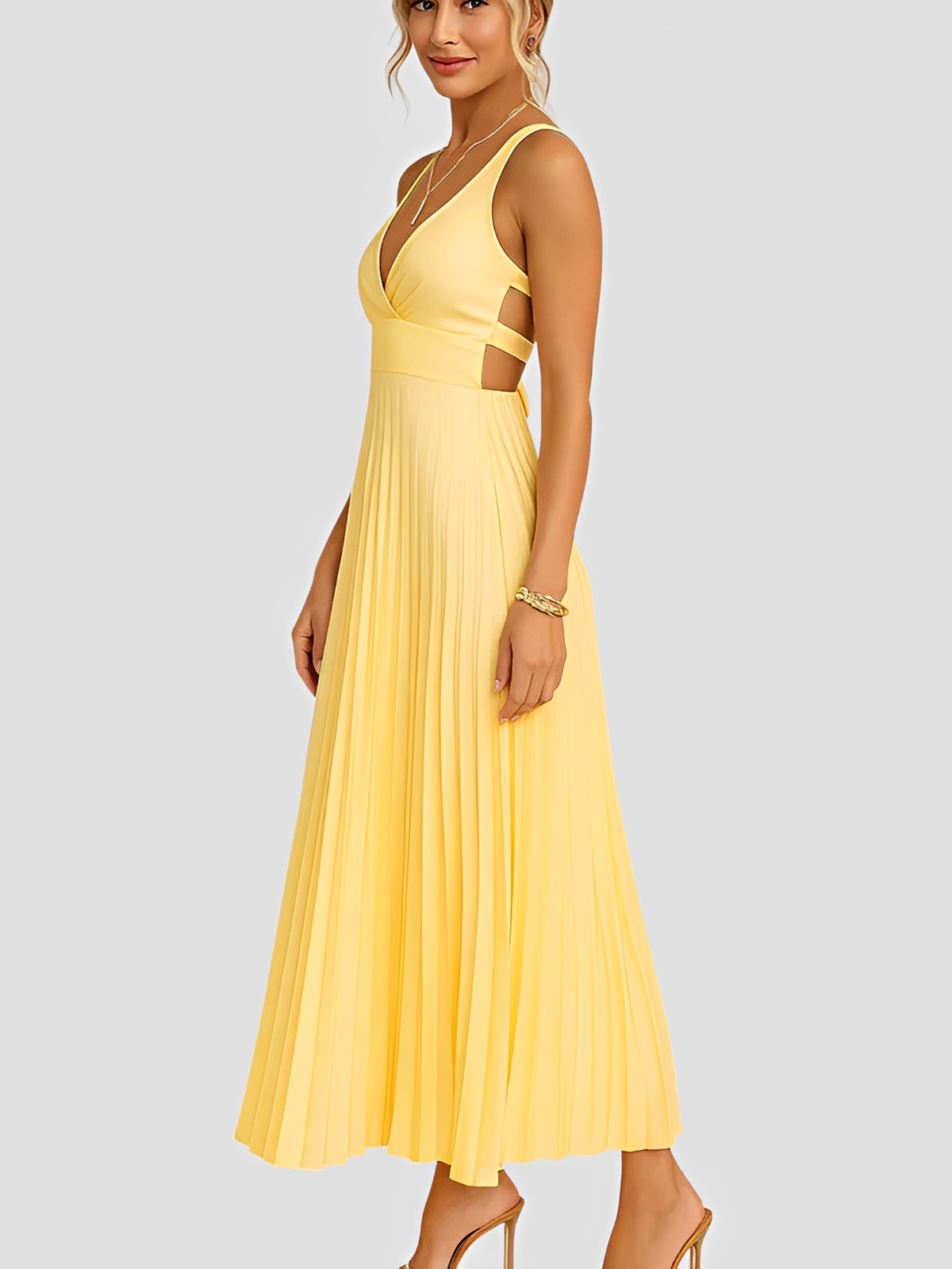 Anjanae - Elegantes Kleid mit V-Ausschnitt und Plisseerock