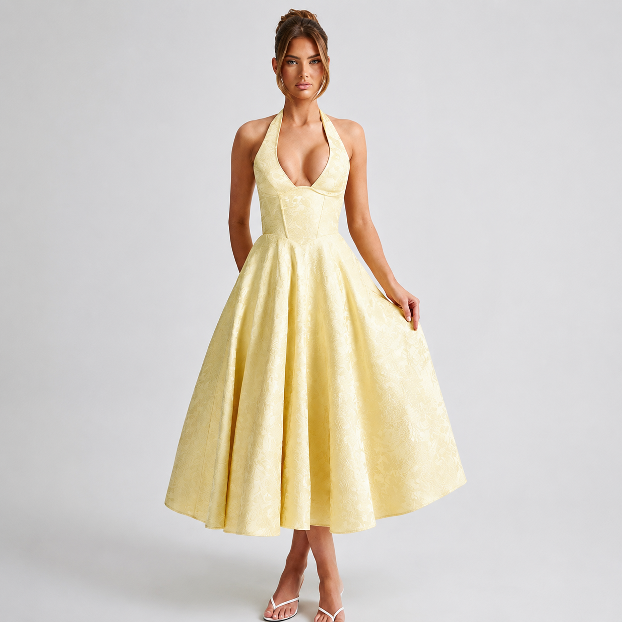 Dahlia - Elegantes ärmelloses Kleid mit V-Ausschnitt und Neckholder