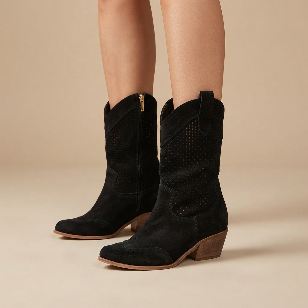Jamie - Bestickte Nähte Stiefel mit Absatz