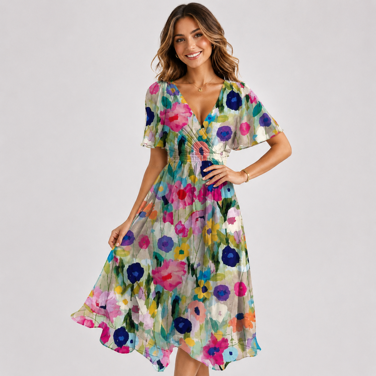 Elsinya - Elegantes und fließendes Midi-Kleid
