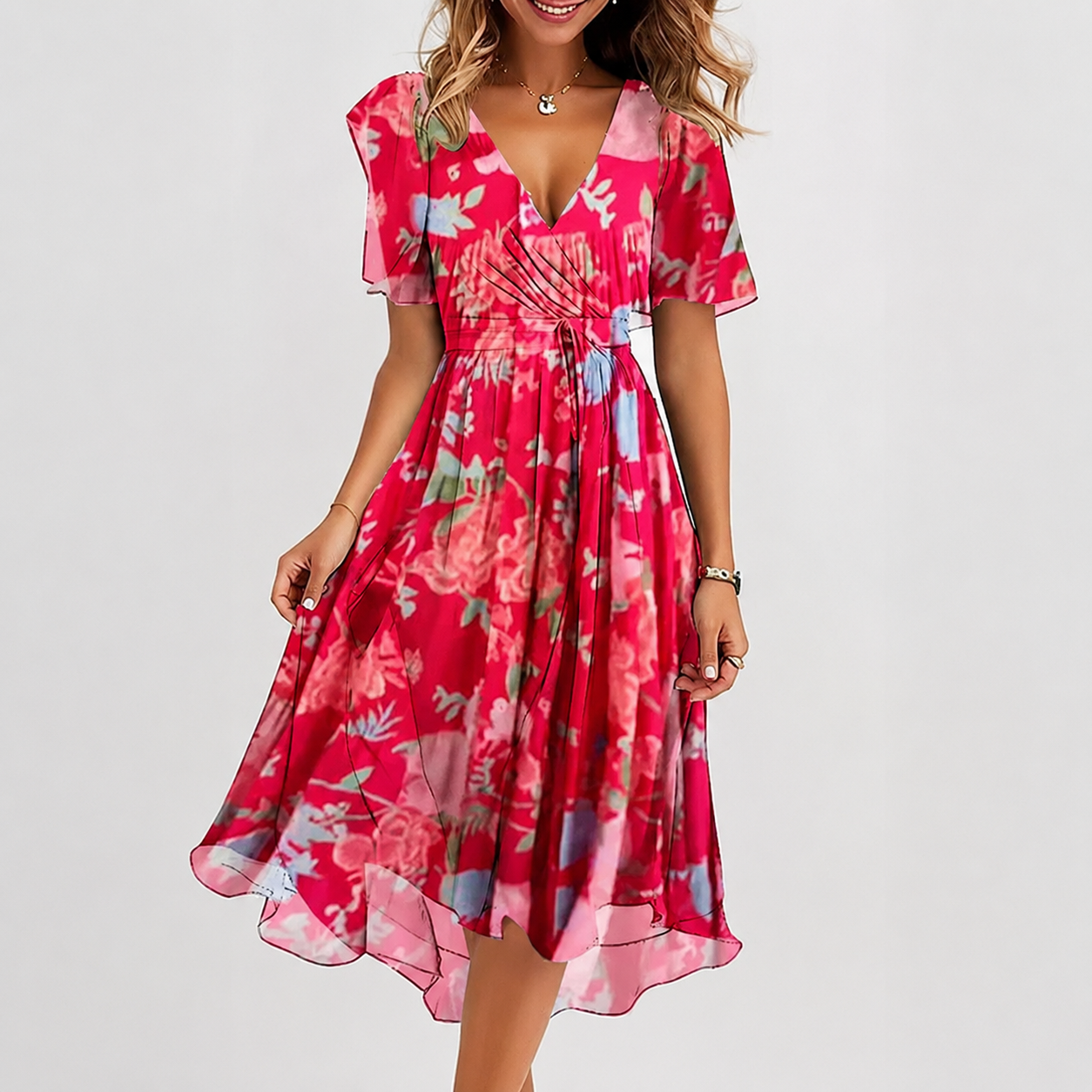 Luella - Fließendes V-Ausschnitt-Midikleid