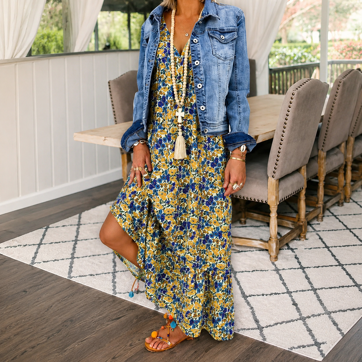 Shalisha - Elegantes Boho-Kleid mit V-Ausschnitt