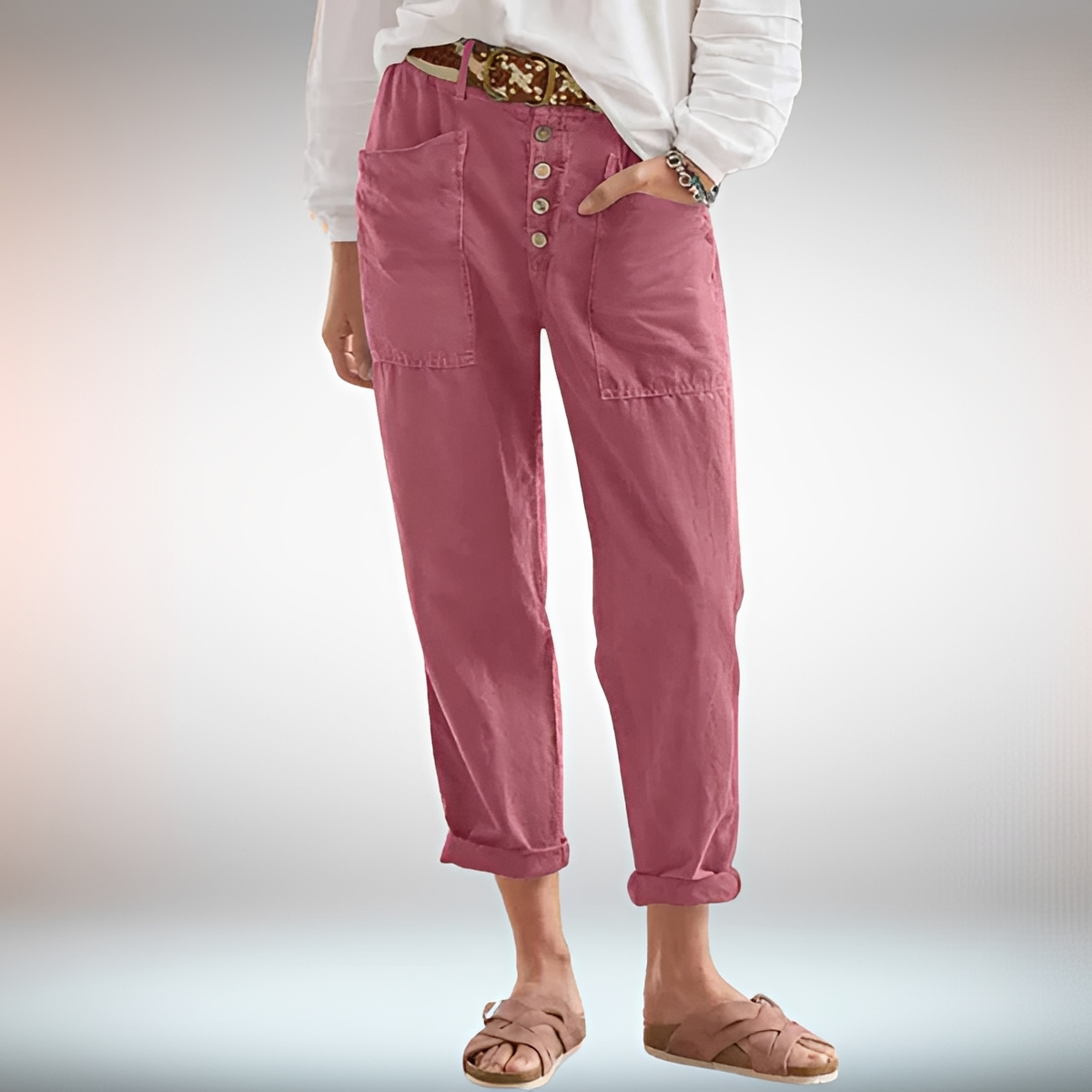 Rhonwen - Elegante, locker geschnittene Hose mit Knöpfen
