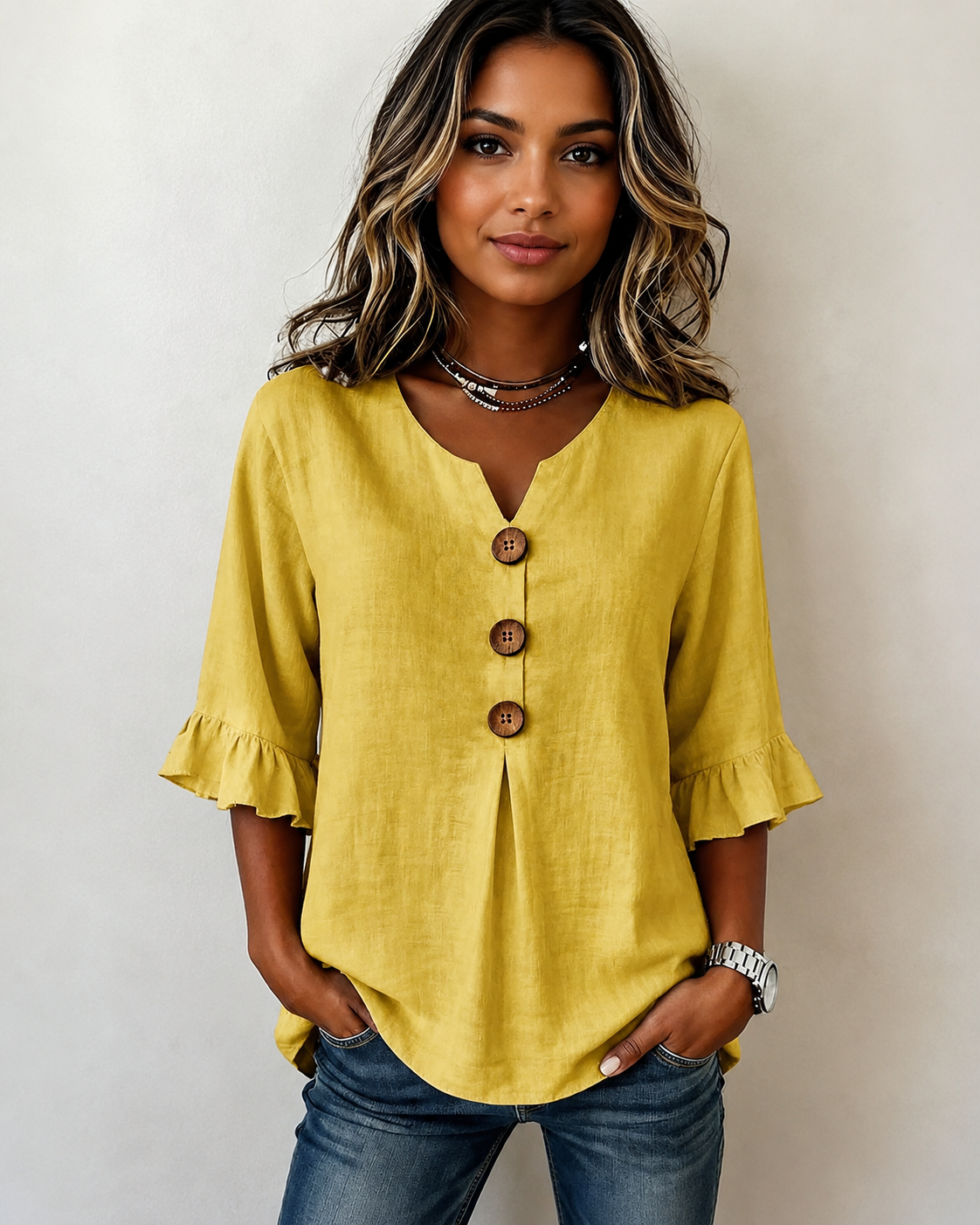 Glenda - Schicke Bluse mit V-Ausschnitt und Knöpfen