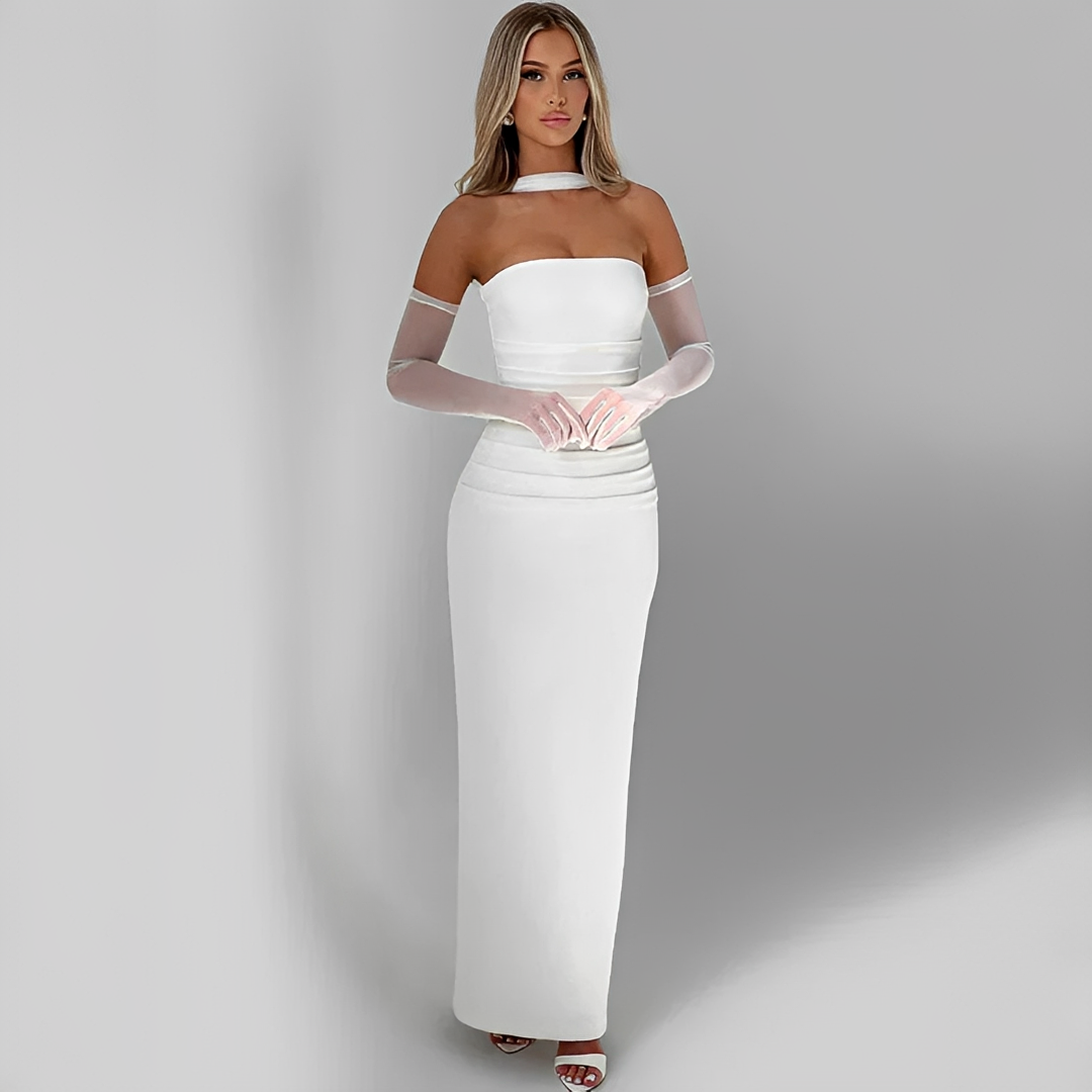 Carmila - Ein elegantes Off-Shoulder-Oberteil in einem schmalen Kleid