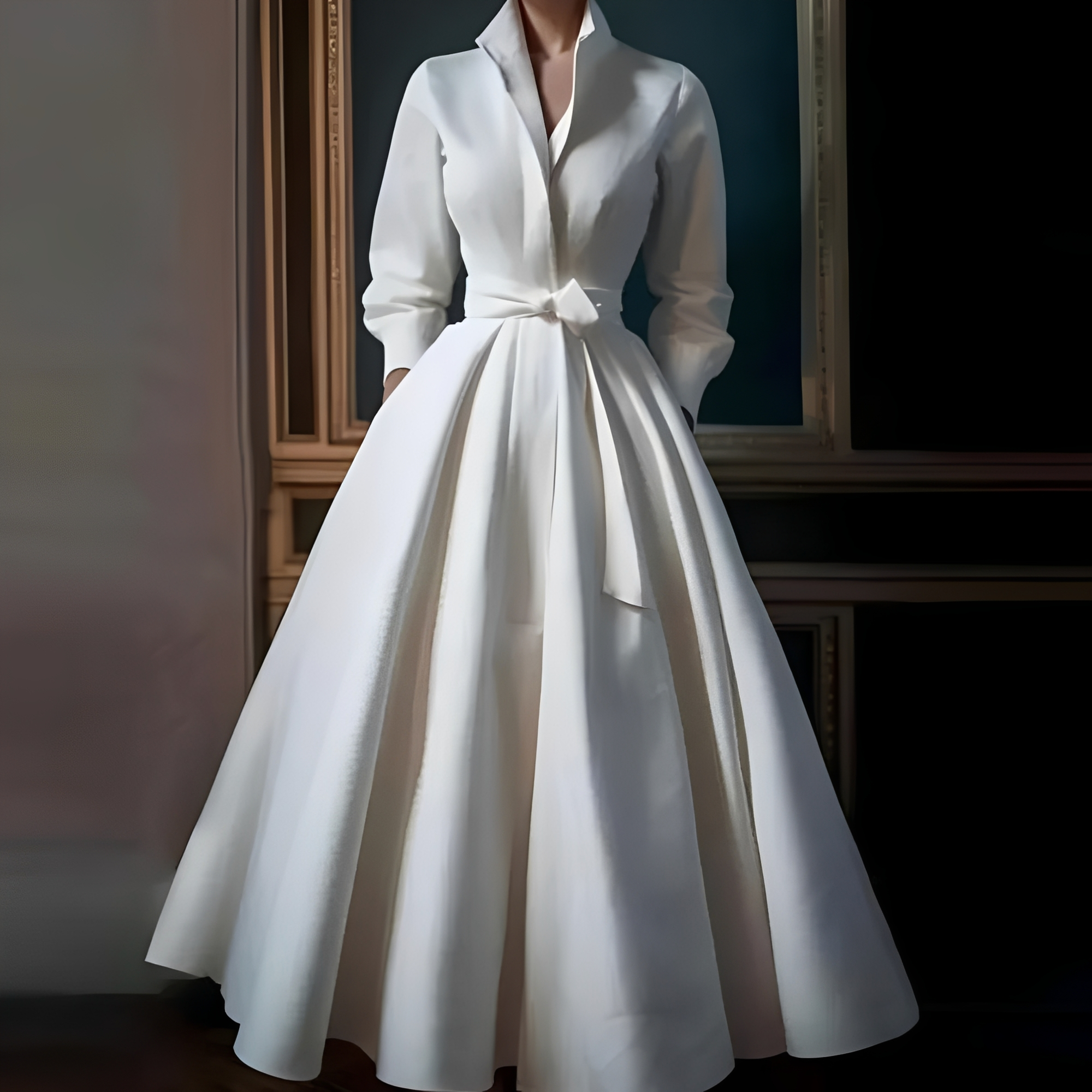 Megan - Stilvolles langes Kleid mit Taillengürtel für Damen