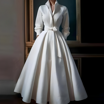 Megan - Stilvolles langes Kleid mit Taillengürtel für Damen