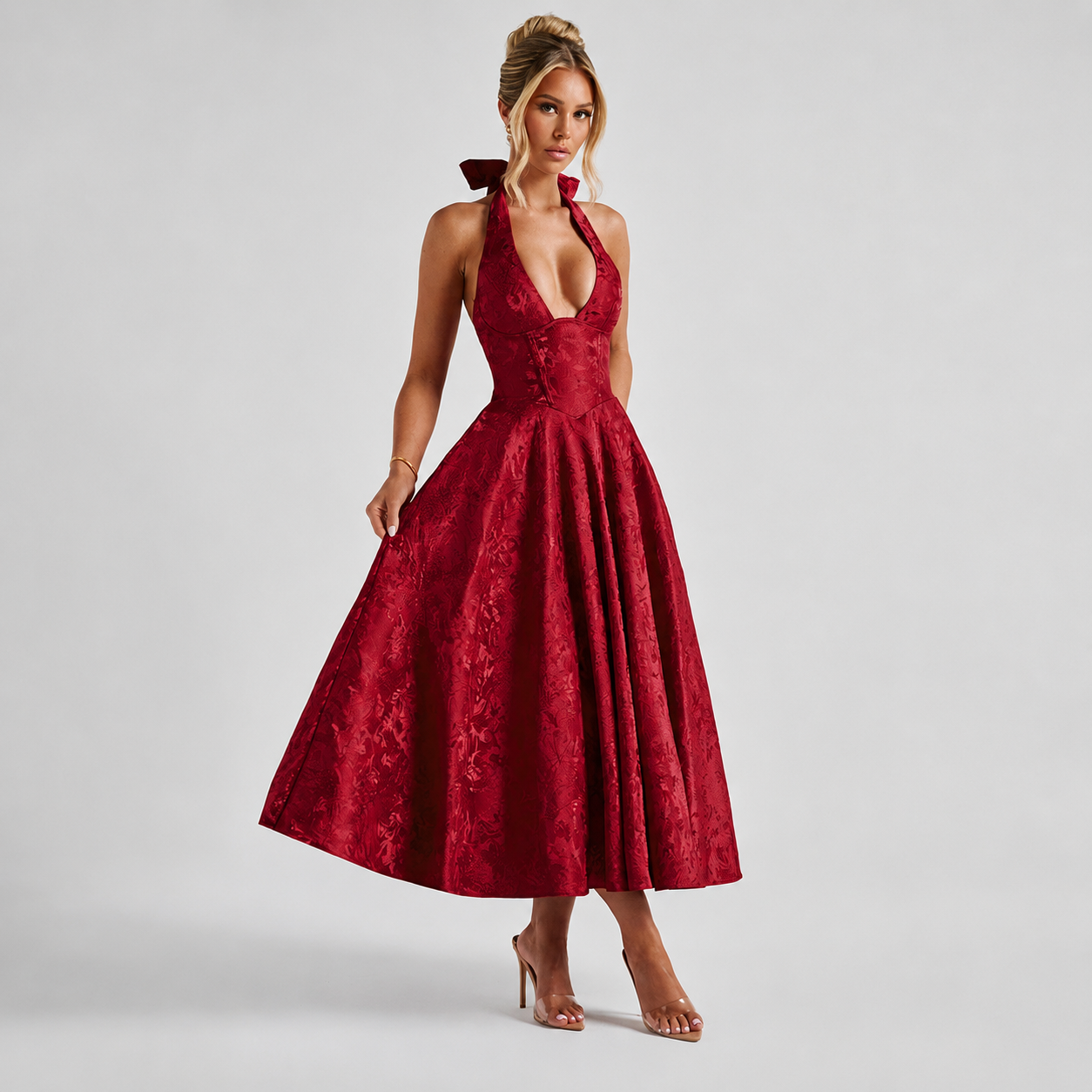 Dahlia - Elegantes ärmelloses Kleid mit V-Ausschnitt und Neckholder