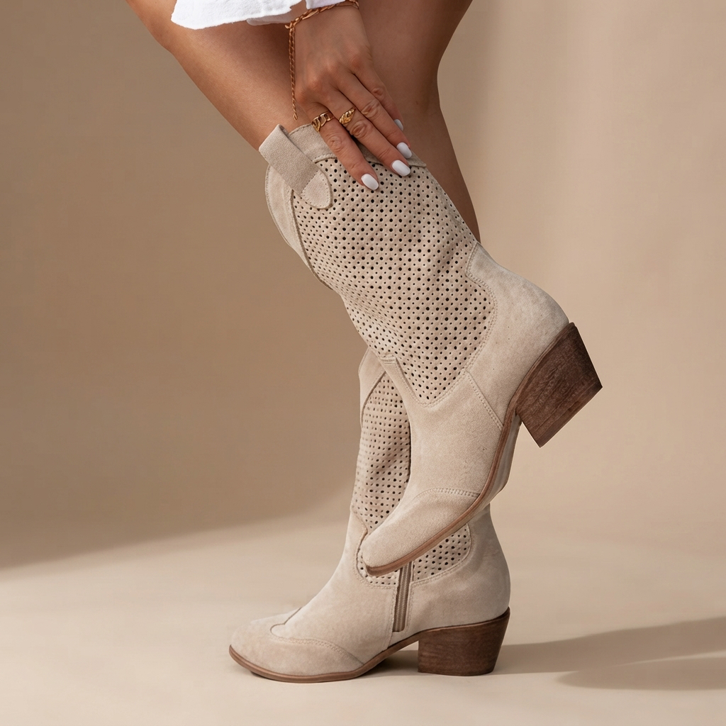 Jamie - Bestickte Nähte Stiefel mit Absatz