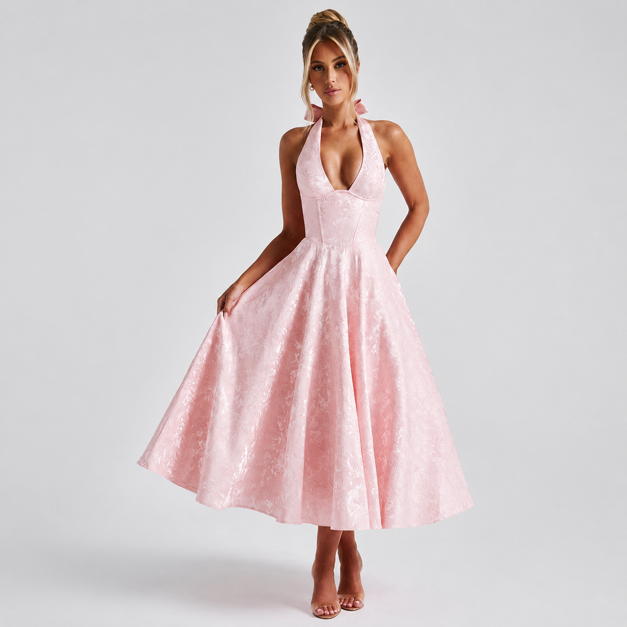 Dahlia - Elegantes ärmelloses Kleid mit V-Ausschnitt und Neckholder