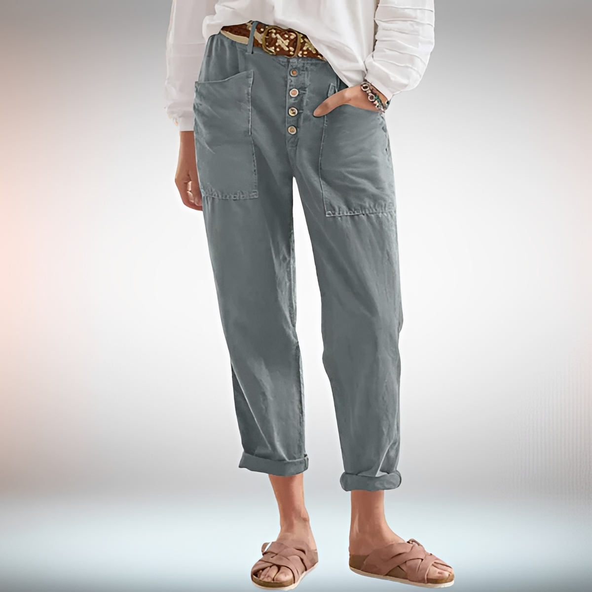 Rhonwen - Elegante, locker geschnittene Hose mit Knöpfen