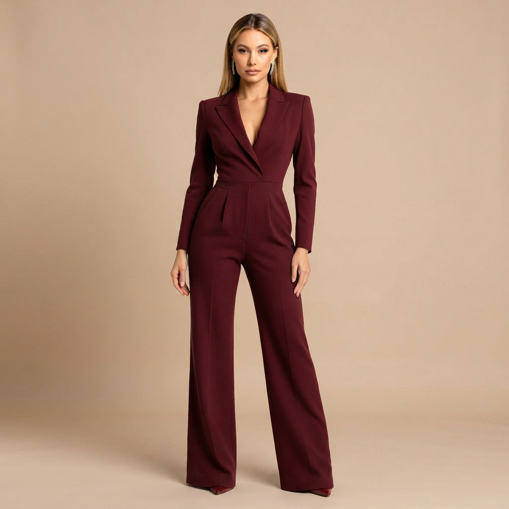 Elnaz - Eleganter Jumpsuit mit V-Ausschnitt und weitem Bein