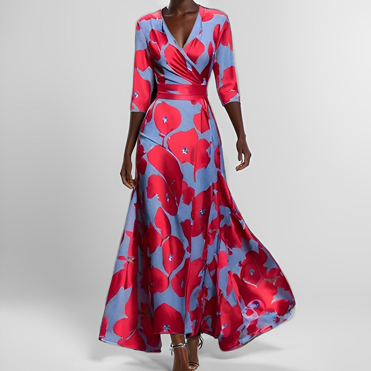 Delores - Lang geschnittenes Kleid mit Blumenmuster und langen Ärmeln