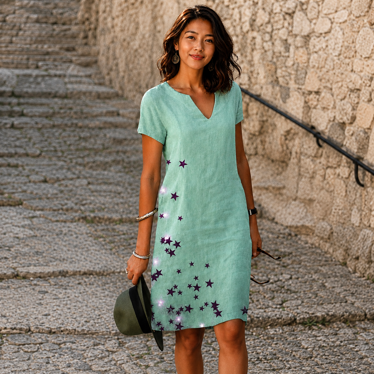 Josette - Lockeres Midikleid mit V-Ausschnitt