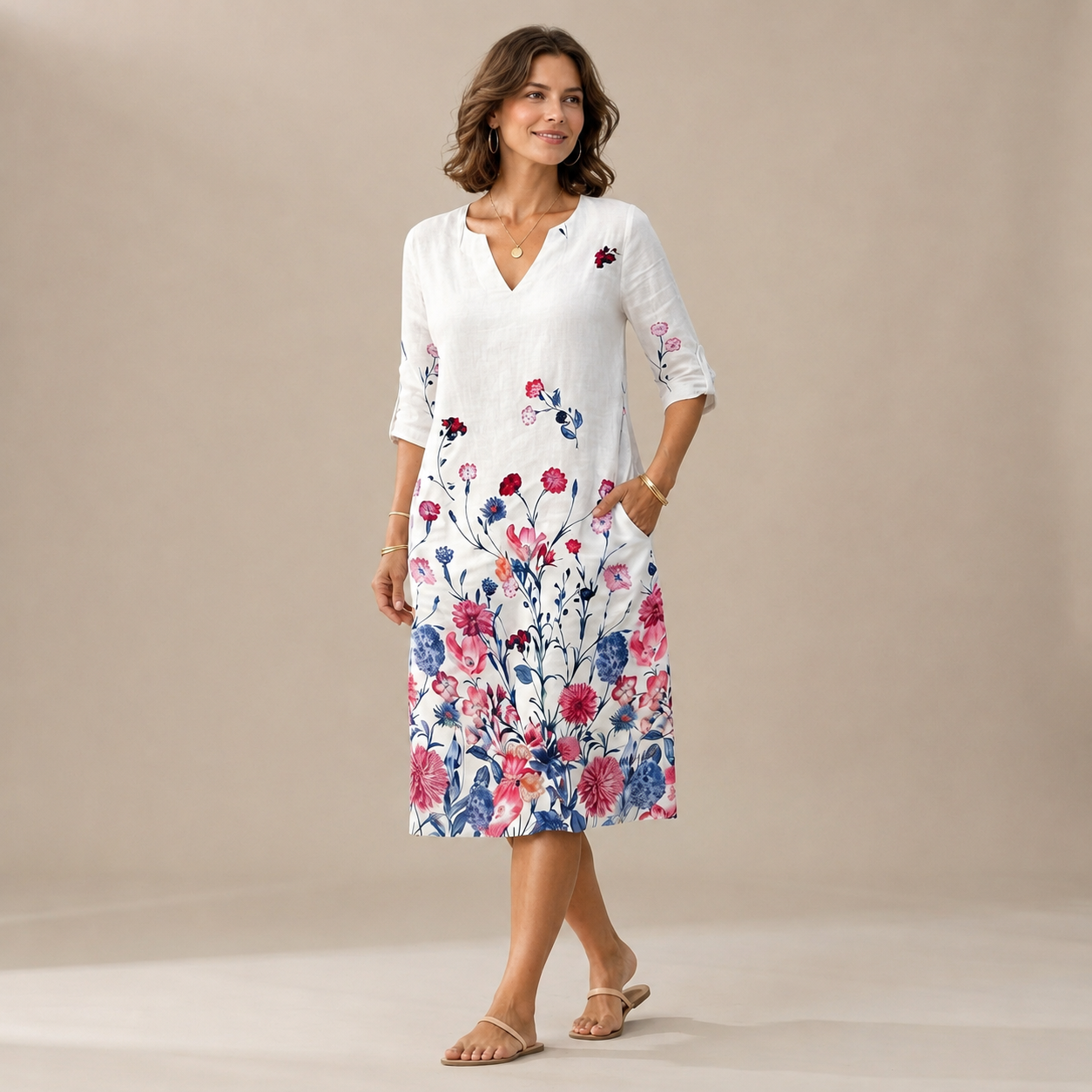 Ninna - Elegantes und fließendes V-Ausschnitt-Kleid