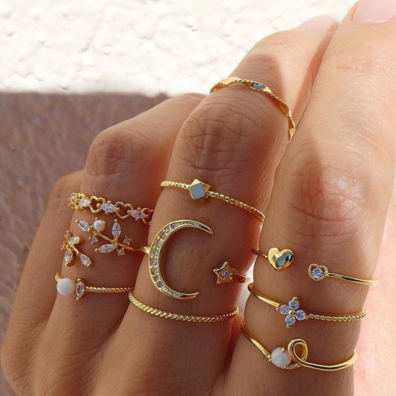 Ringe-Set mit Mond und Stern - 10 Teile