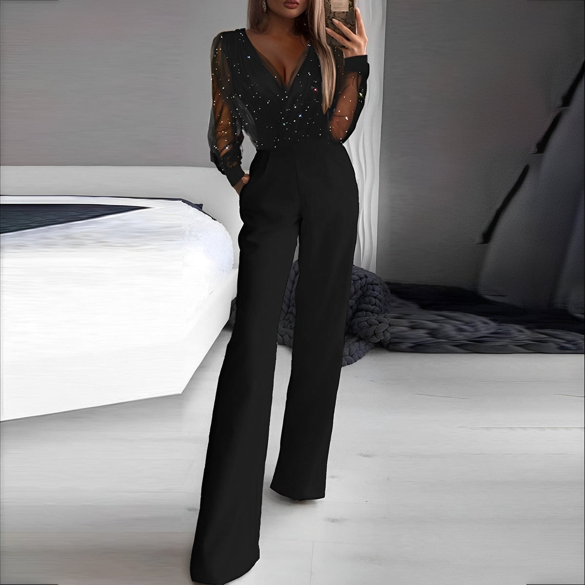Alissa - Eleganter Jumpsuit mit V-Ausschnitt für Damen