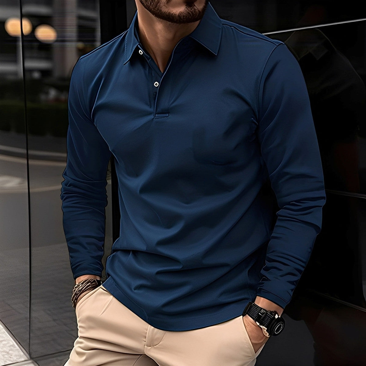 Deacon - Komfortables Langarm-Poloshirt